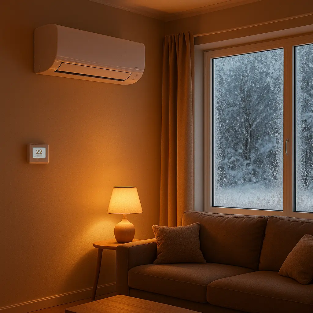 Modern heat pump installation in an Estonian home during winter