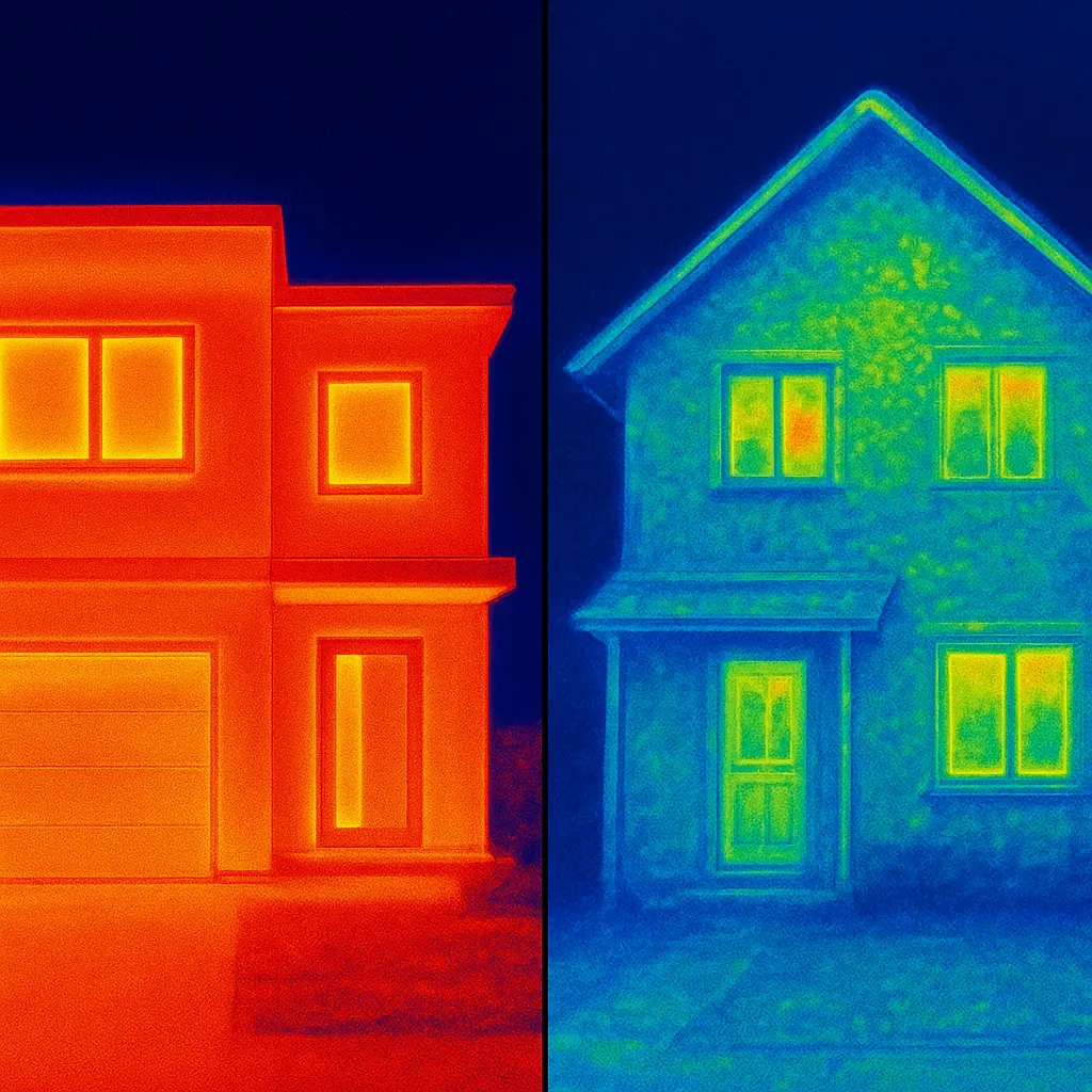 Visual comparison of insulation quality between properties affecting heat pump sizing